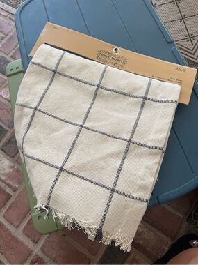 Robert Stanley Cream & Gray Plaid Table Runner 14x72